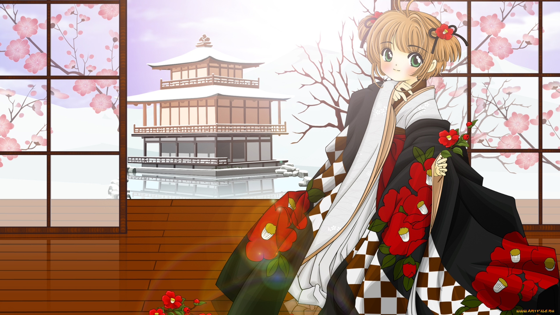 аниме, card, captor, sakura, фон, взгляд, девушка