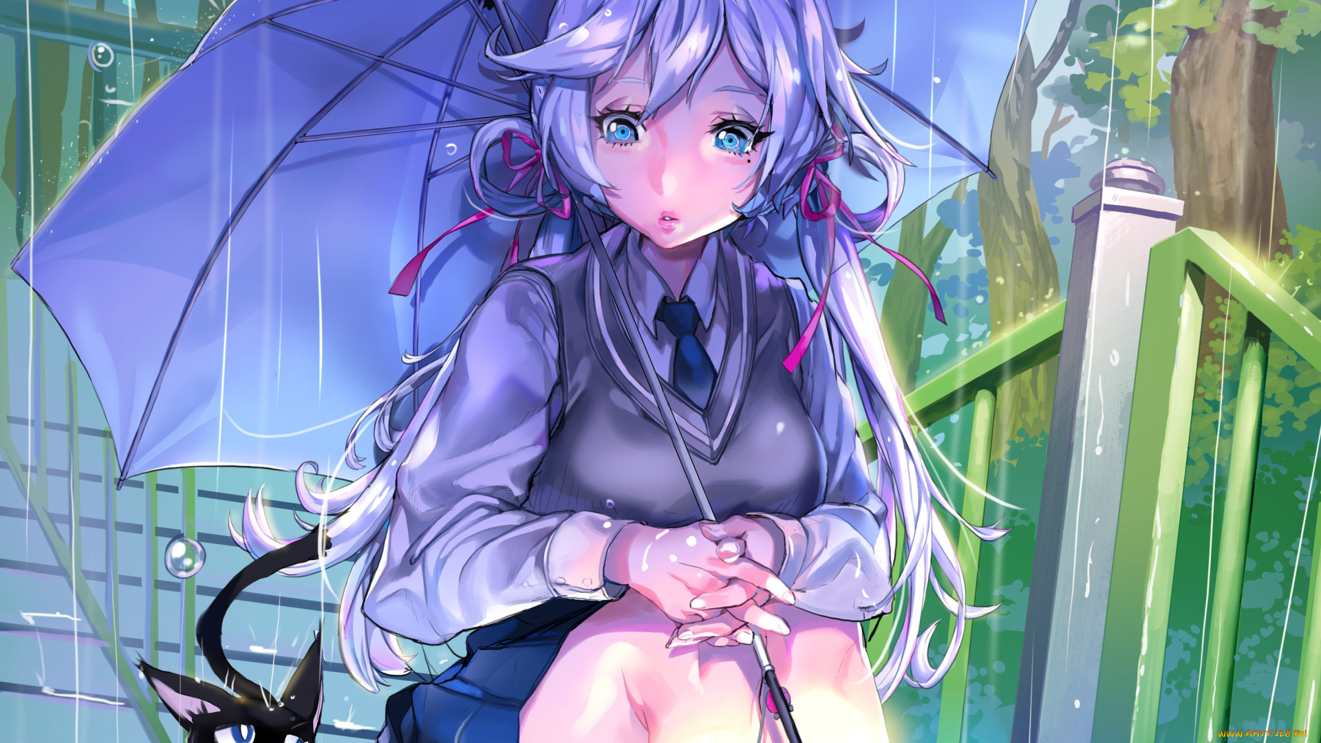 аниме, furyou, michi, gang, road, зонт, девушка