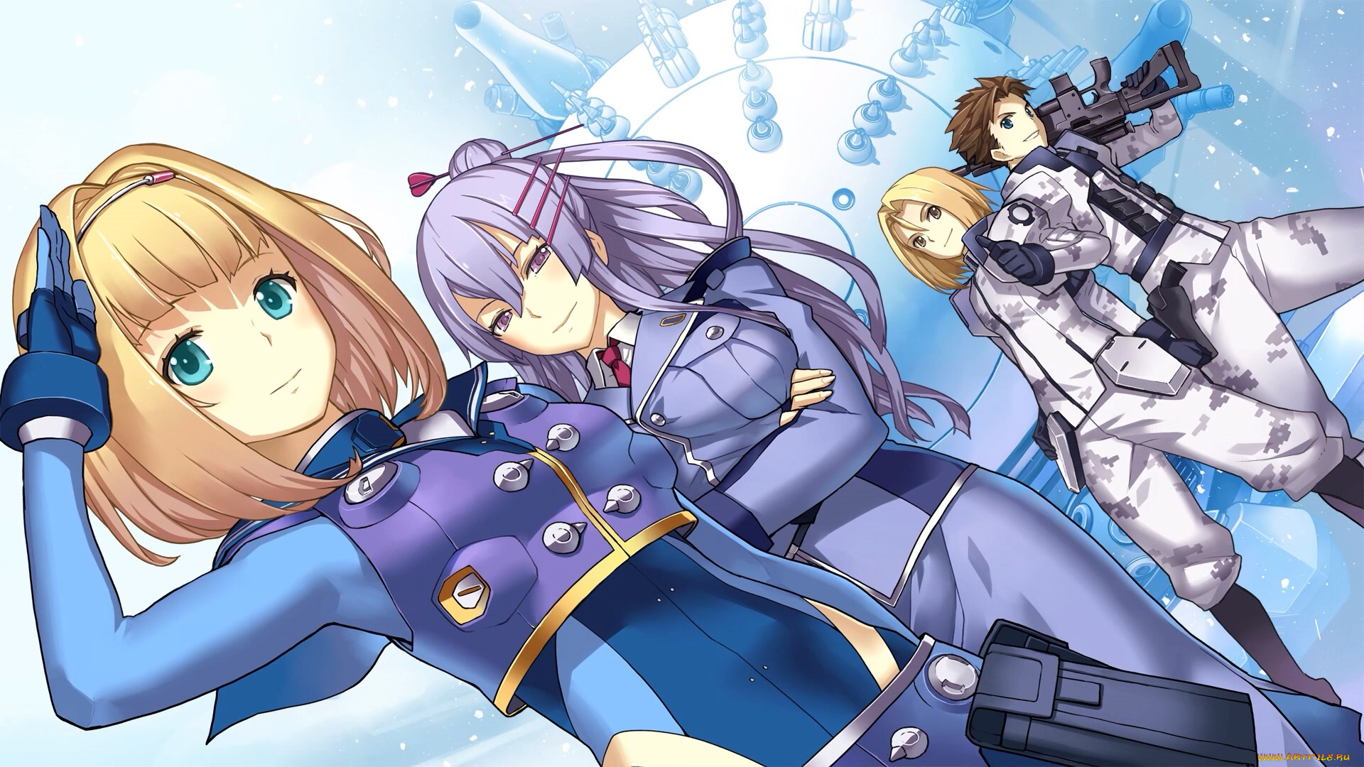 аниме, heavy, object, девушки, фон, взгляд