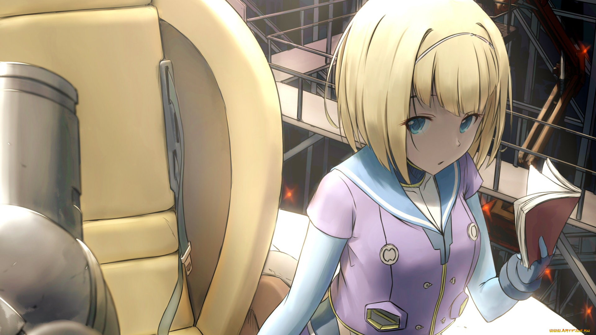 аниме, heavy, object, фон, взгляд, девушка