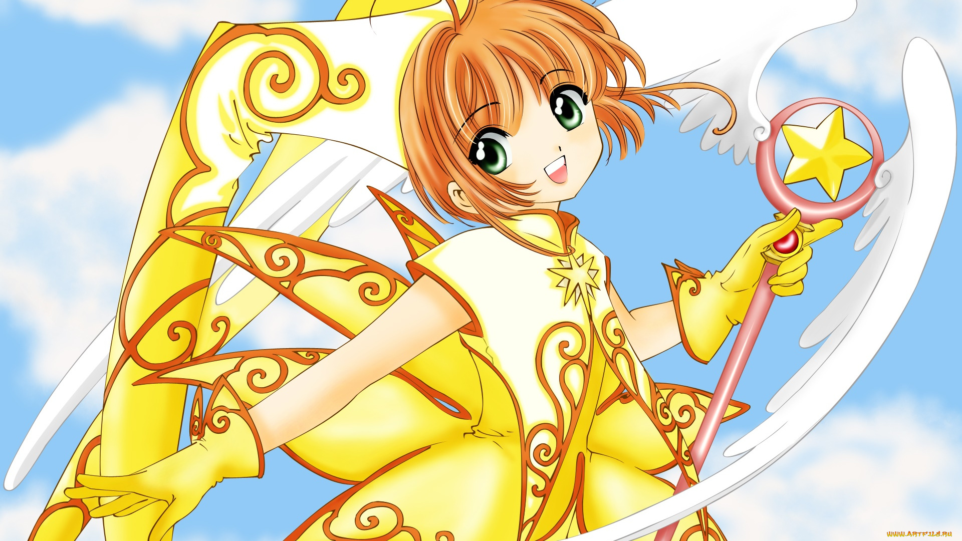 card, captor, sakura, аниме, взгляд, девушка, фон