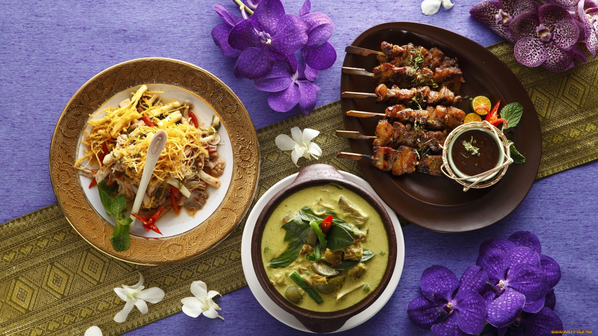 еда, разное, японская, кухня, мясо, крем-суп, орхидея