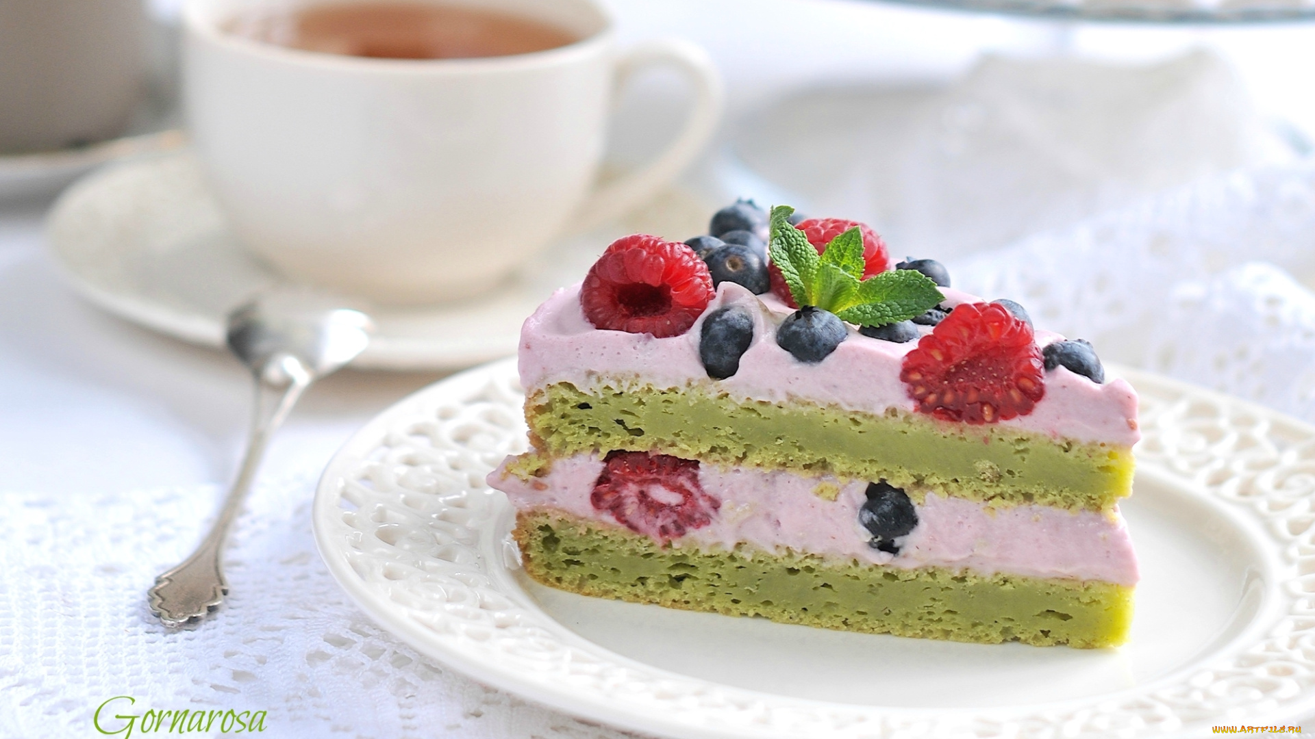 еда, торты, крем, мята, чай, голубика, малина, ягоды, кусок, торт