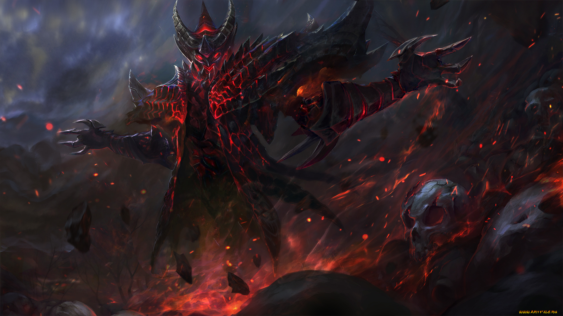 фэнтези, демоны, череп, фантазия, демон, fan, art, арт, магия, огонь, тьма, diablo