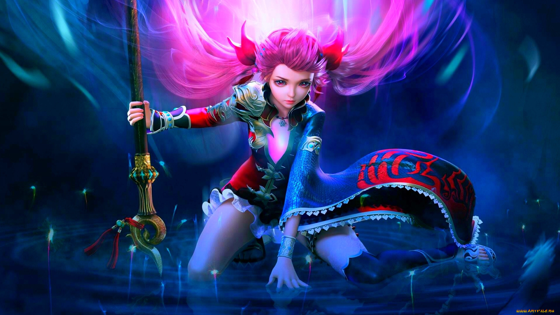 фэнтези, девушки, арт, девочка, взгляд, поза, волосы, магия