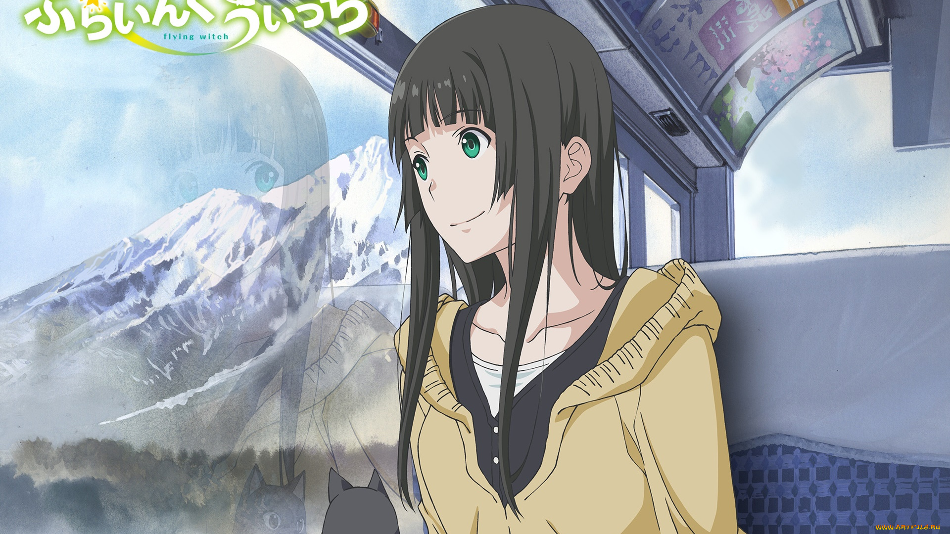 flying, witch, аниме, unknown, , другое, взгляд, девушка, фон