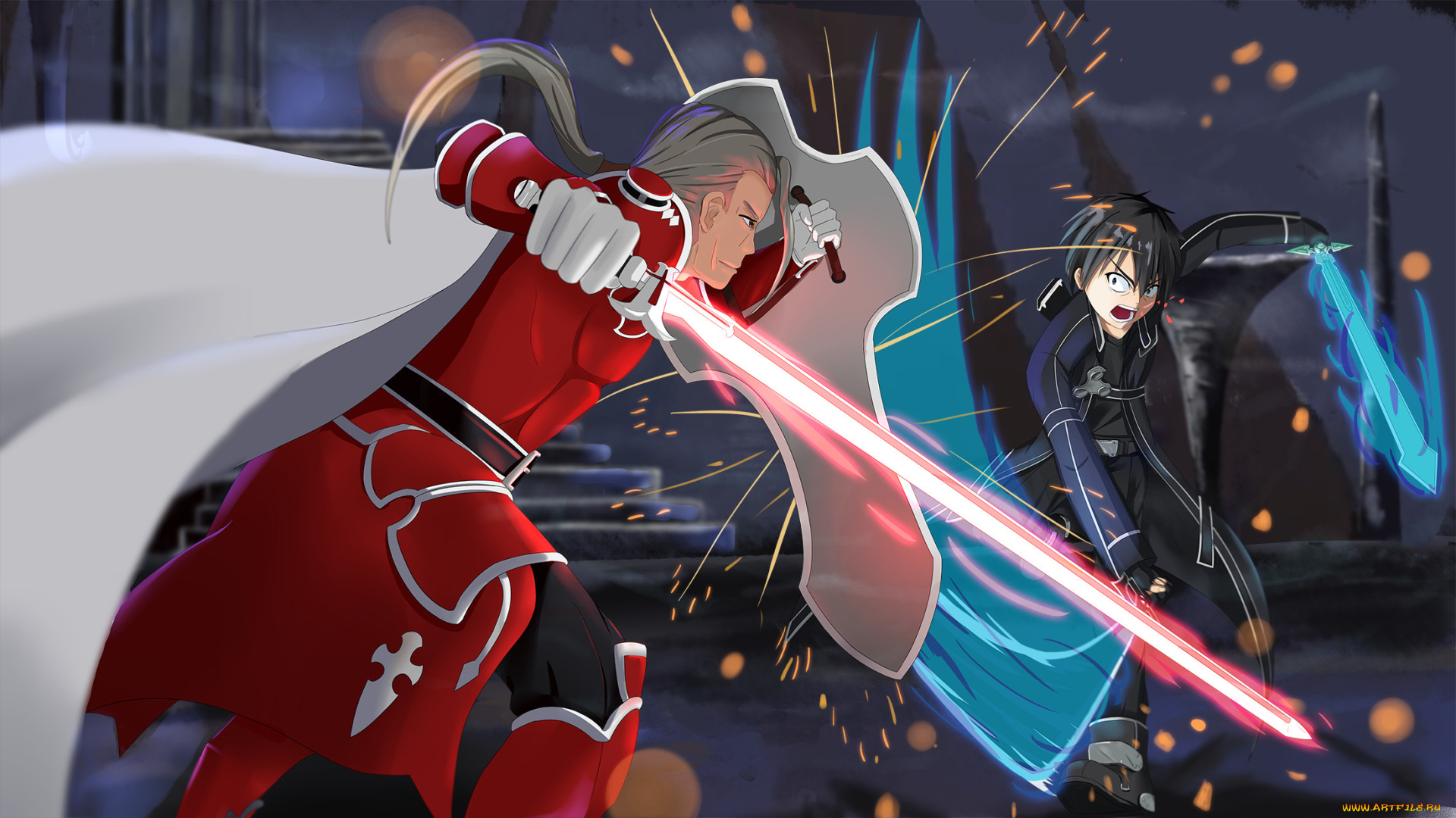 sword, art, online, аниме, девушка, оружие, парень