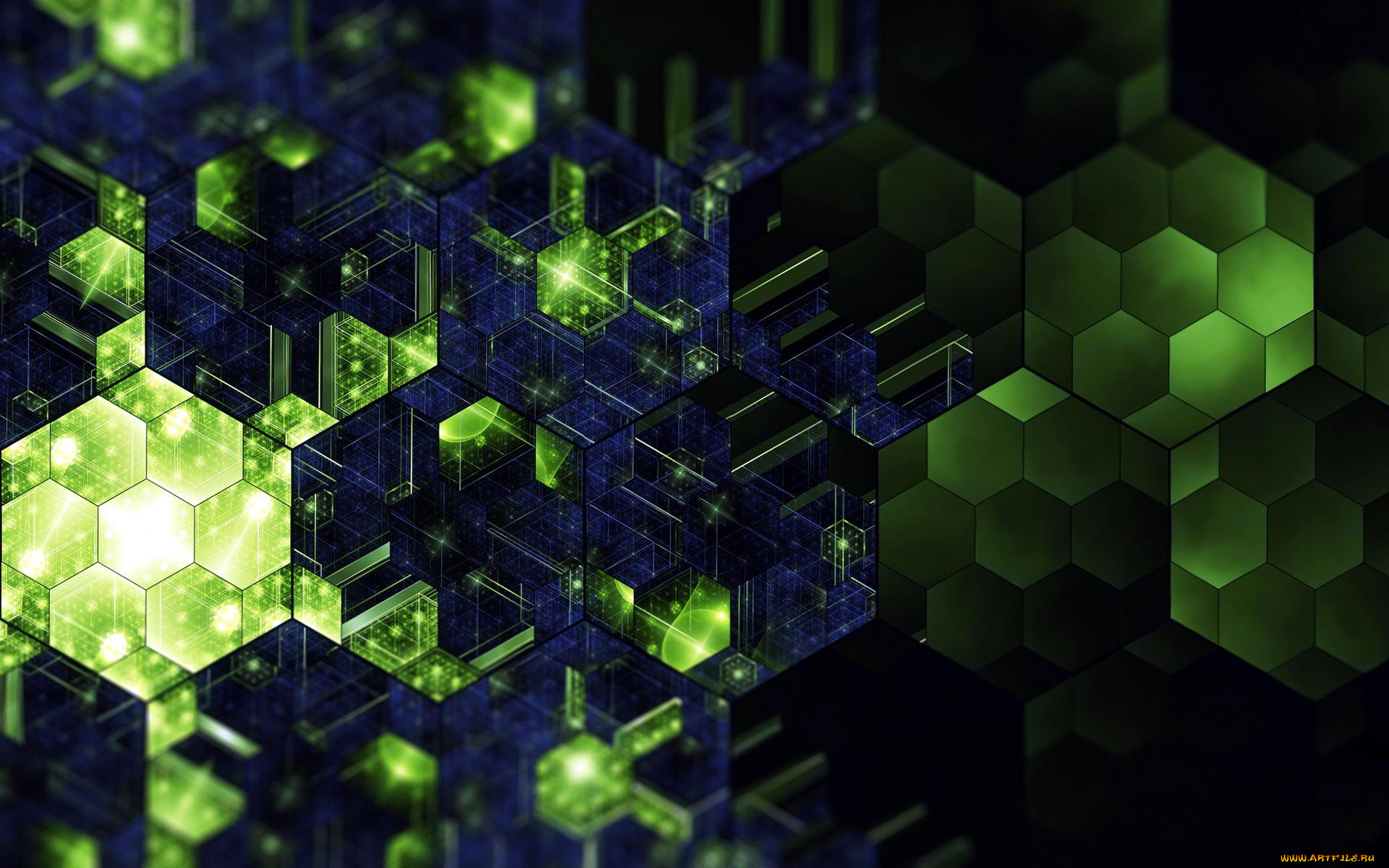 3д, графика, текстуры, , , textures, зеленые, блики, соты, кристаллы, синие