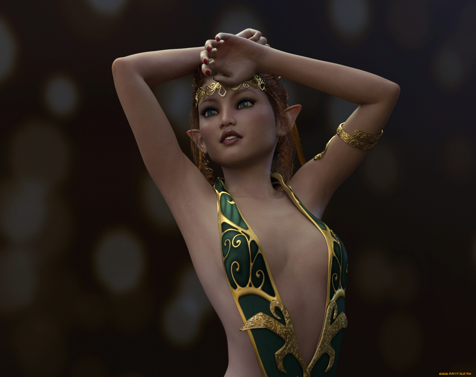 3д, графика, эльфы, , elves, эльфийка, взгляд, фон