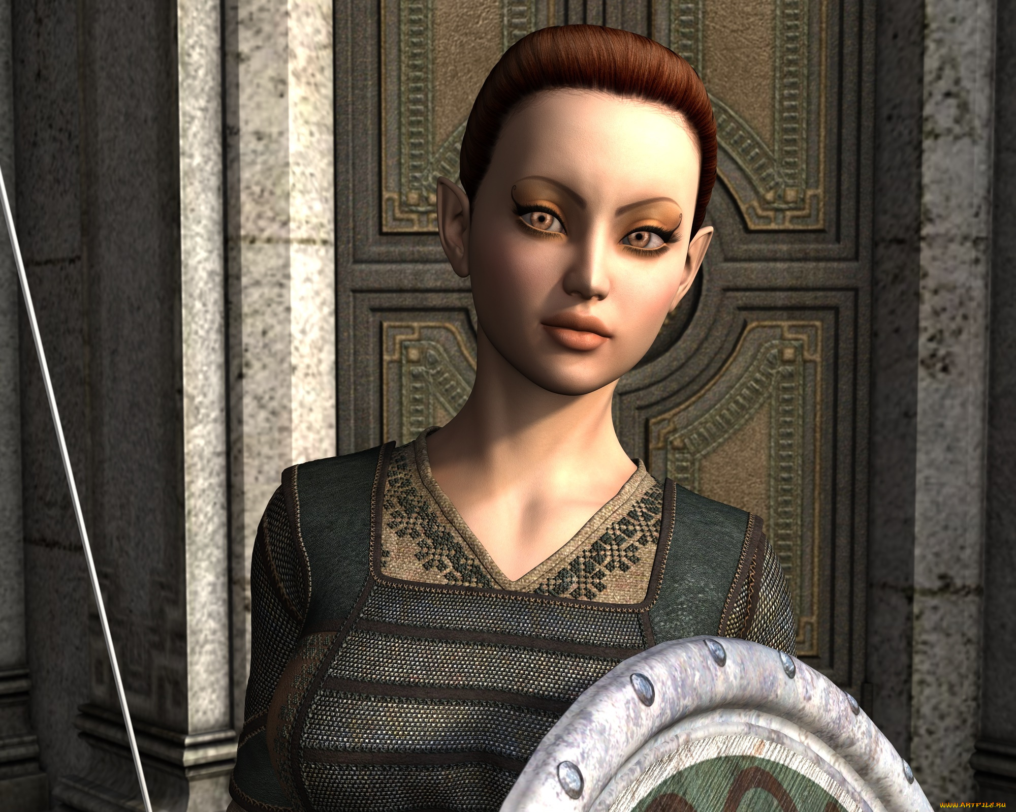 3д, графика, эльфы, , elves, взгляд, эльфийка, фон