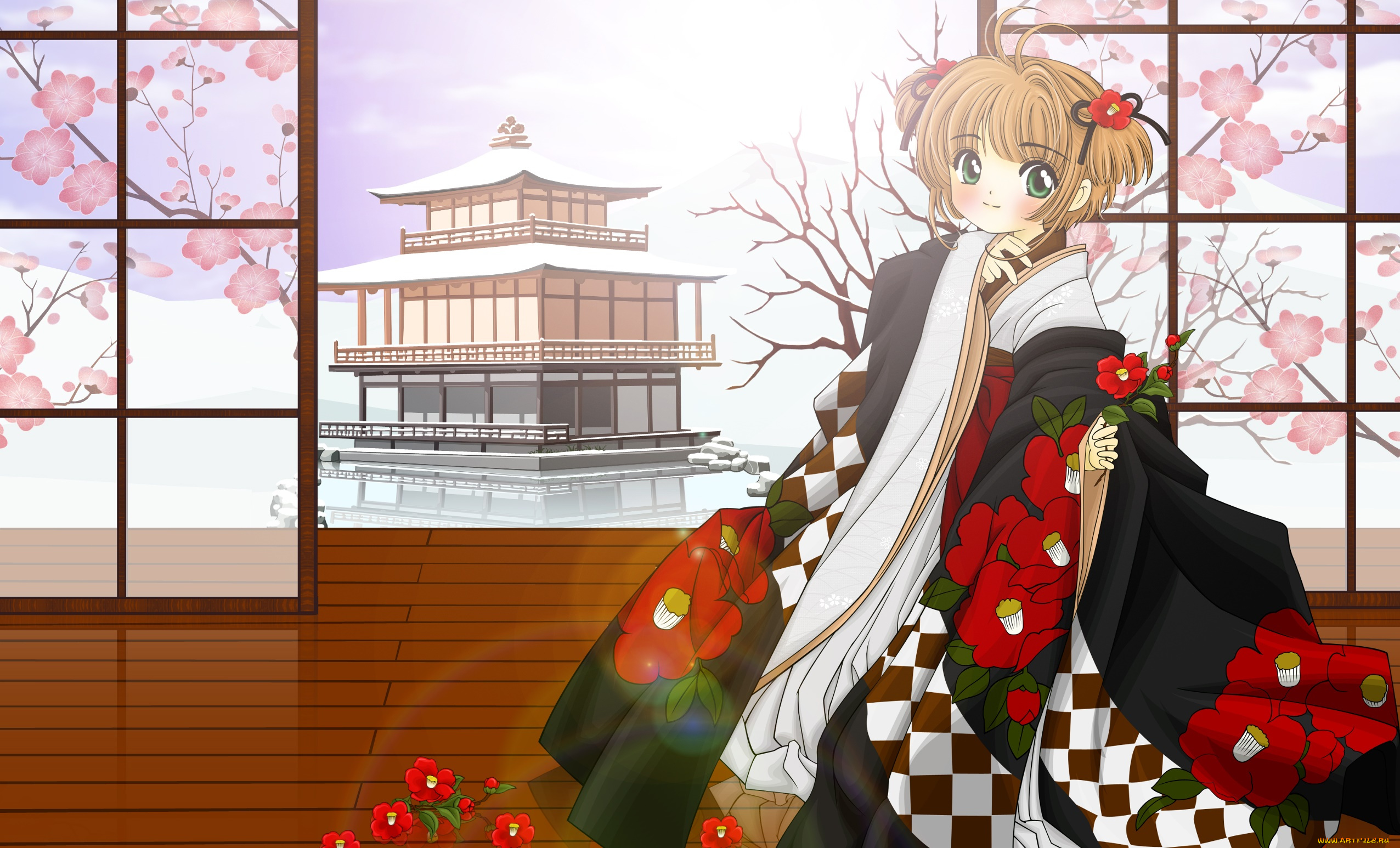 аниме, card, captor, sakura, фон, взгляд, девушка