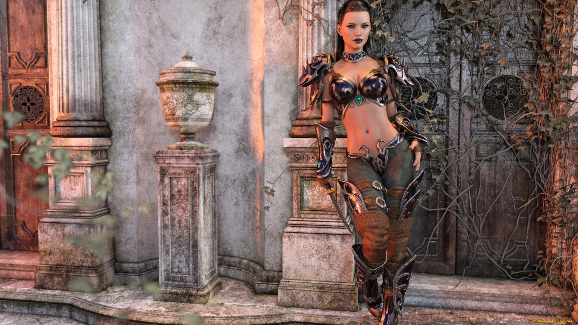 3д, графика, амазонки, , amazon, фон, взгляд, девушка