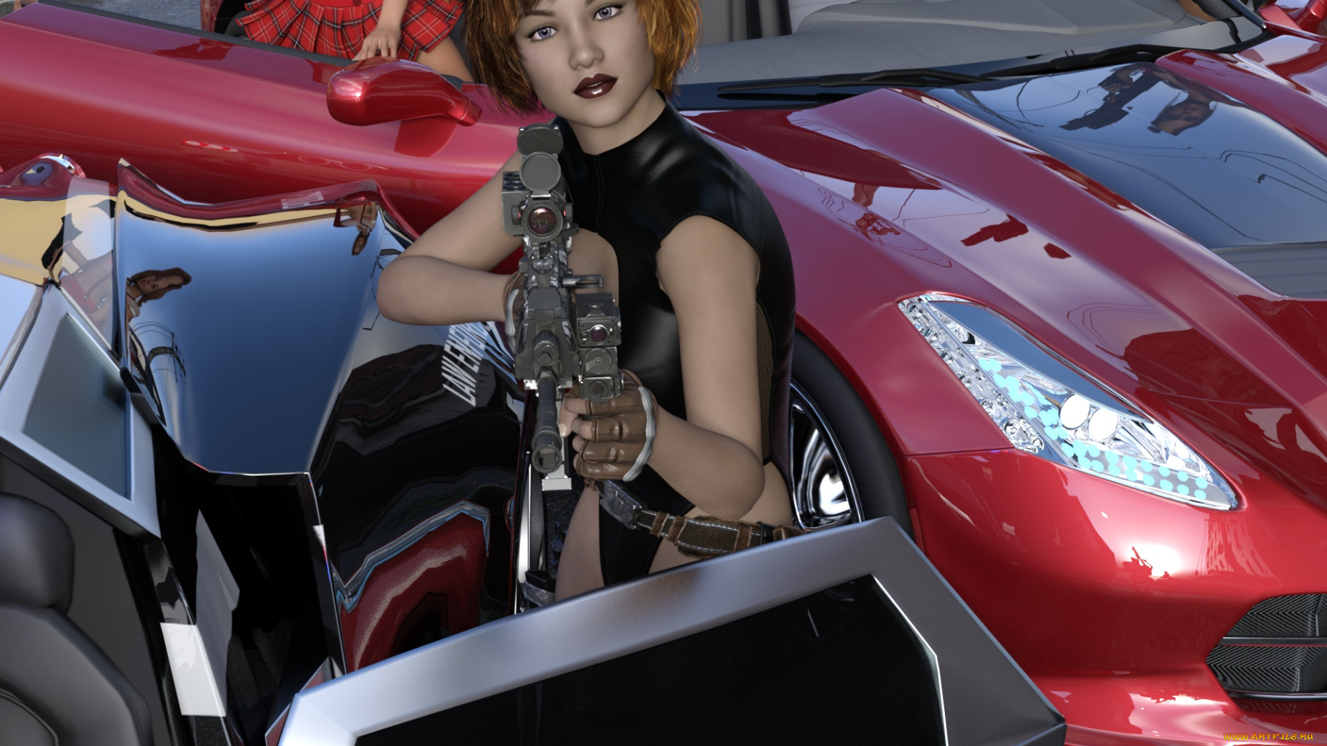3д, графика, люди-авто, мото, , people-, car, , , moto, фон, взгляд, девушка