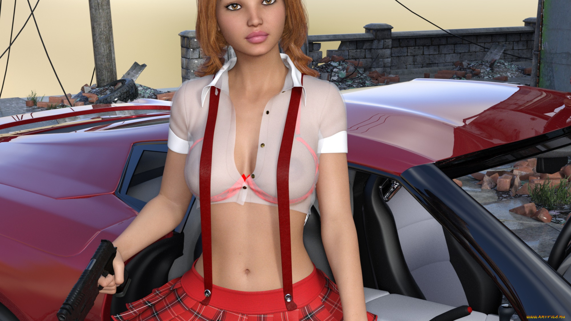 3д, графика, люди-авто, мото, , people-, car, , , moto, фон, девушка, взгляд