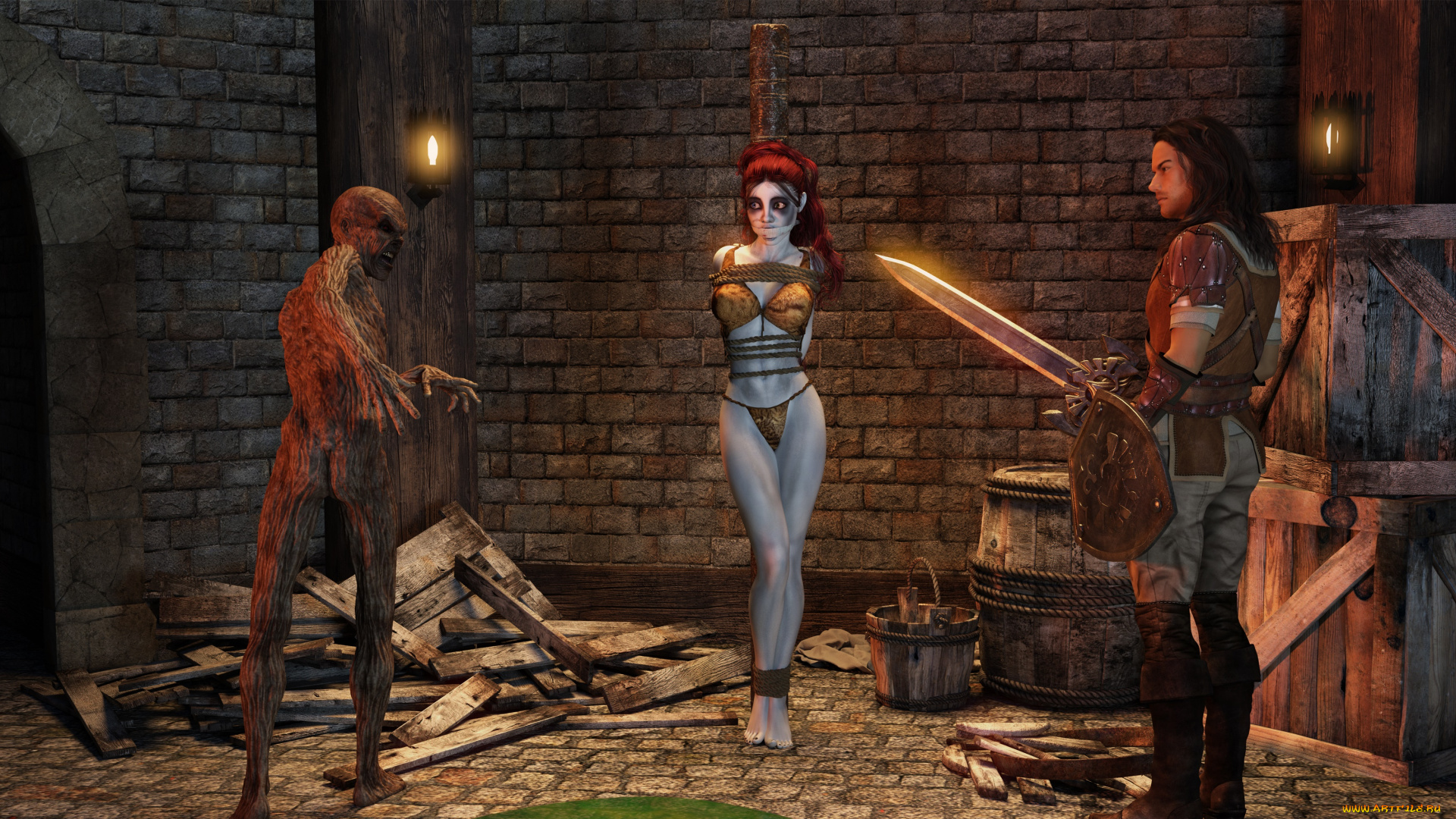 3д, графика, существа, , creatures, зомби, фон, взгляд, девушка