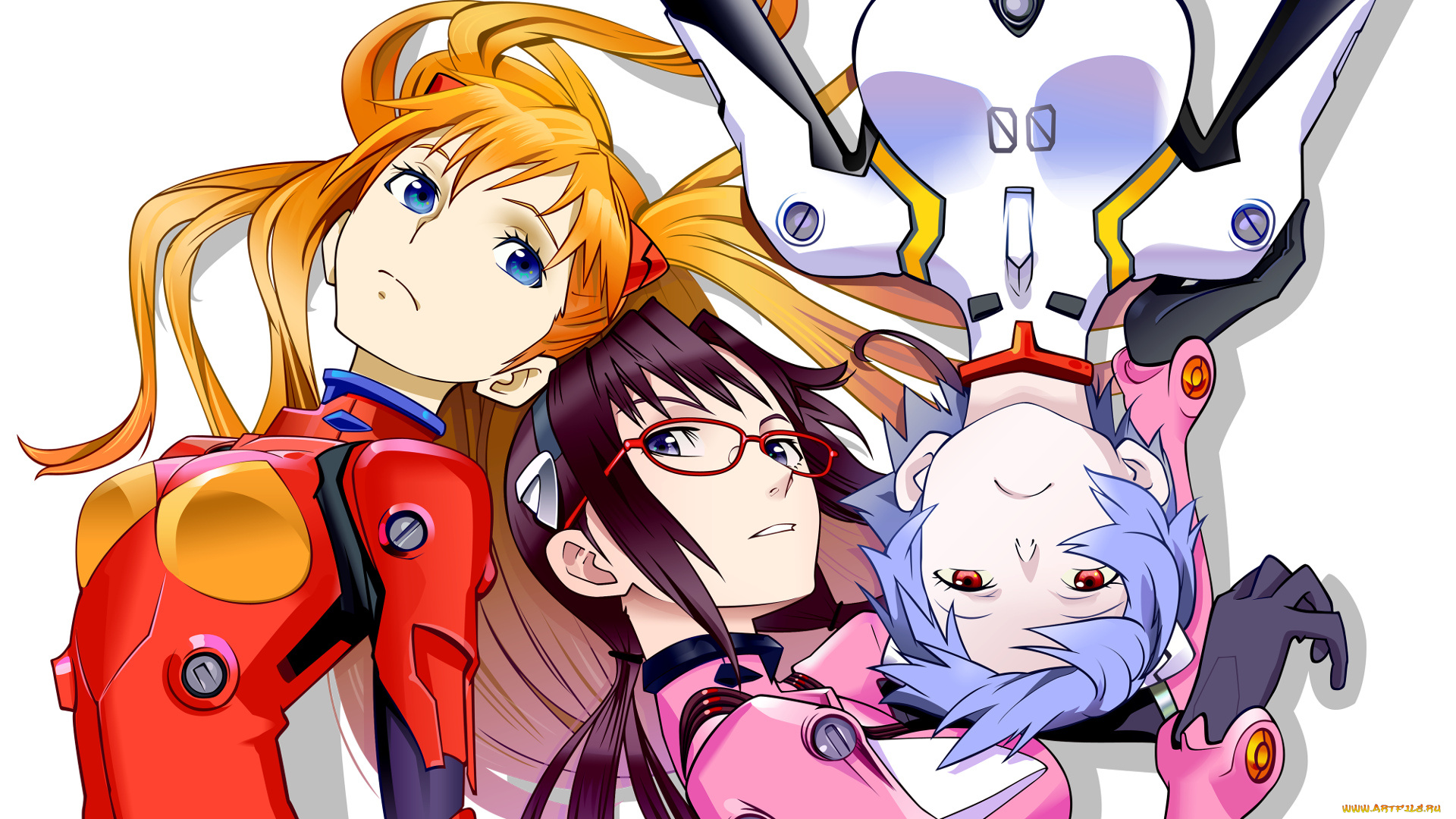 аниме, evangelion, девушки, взгляд, фон