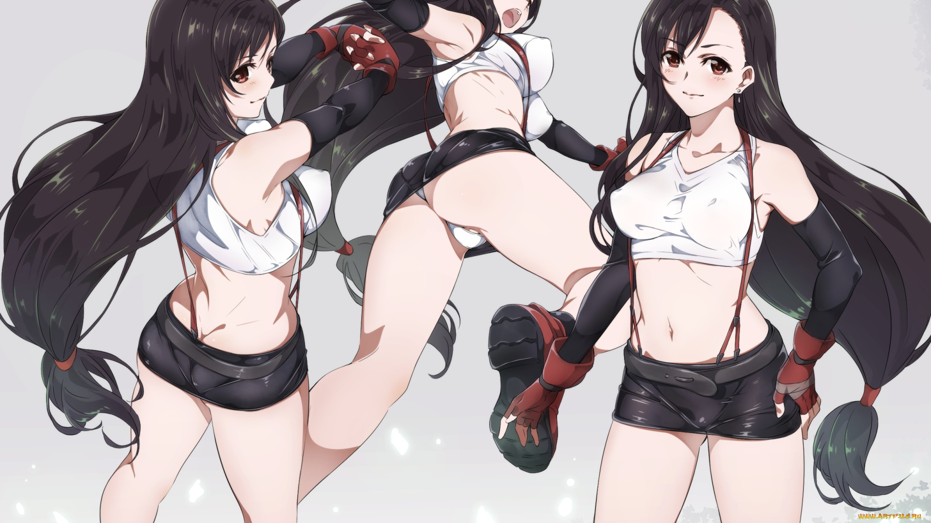 аниме, final, fantasy, tifa, перчатки, юбка, трусики, final, fantasy, niko, черные, волосы, нижнее, белье, art, games, девушка, красные, глаза, грудь, длинные