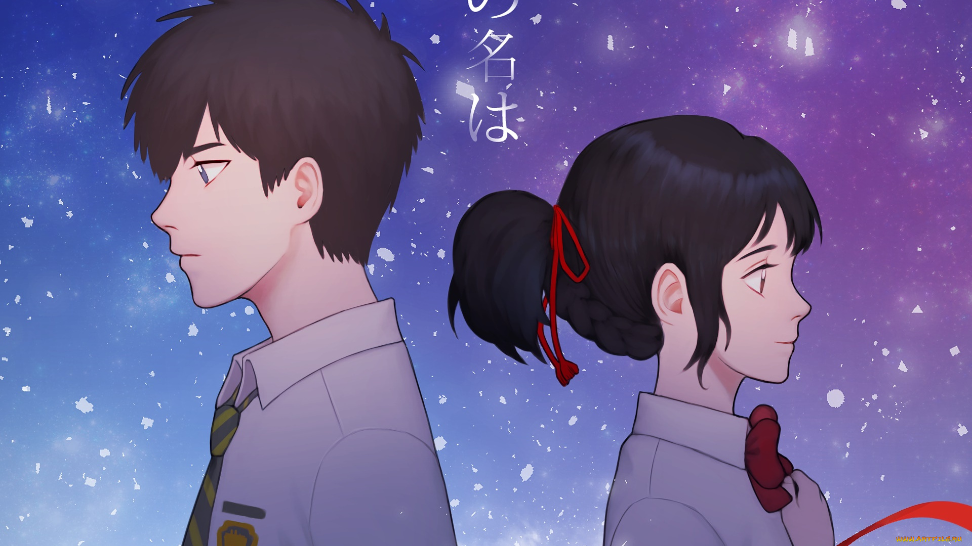 аниме, kimi, no, na, wa, фон, взгляд, девушка