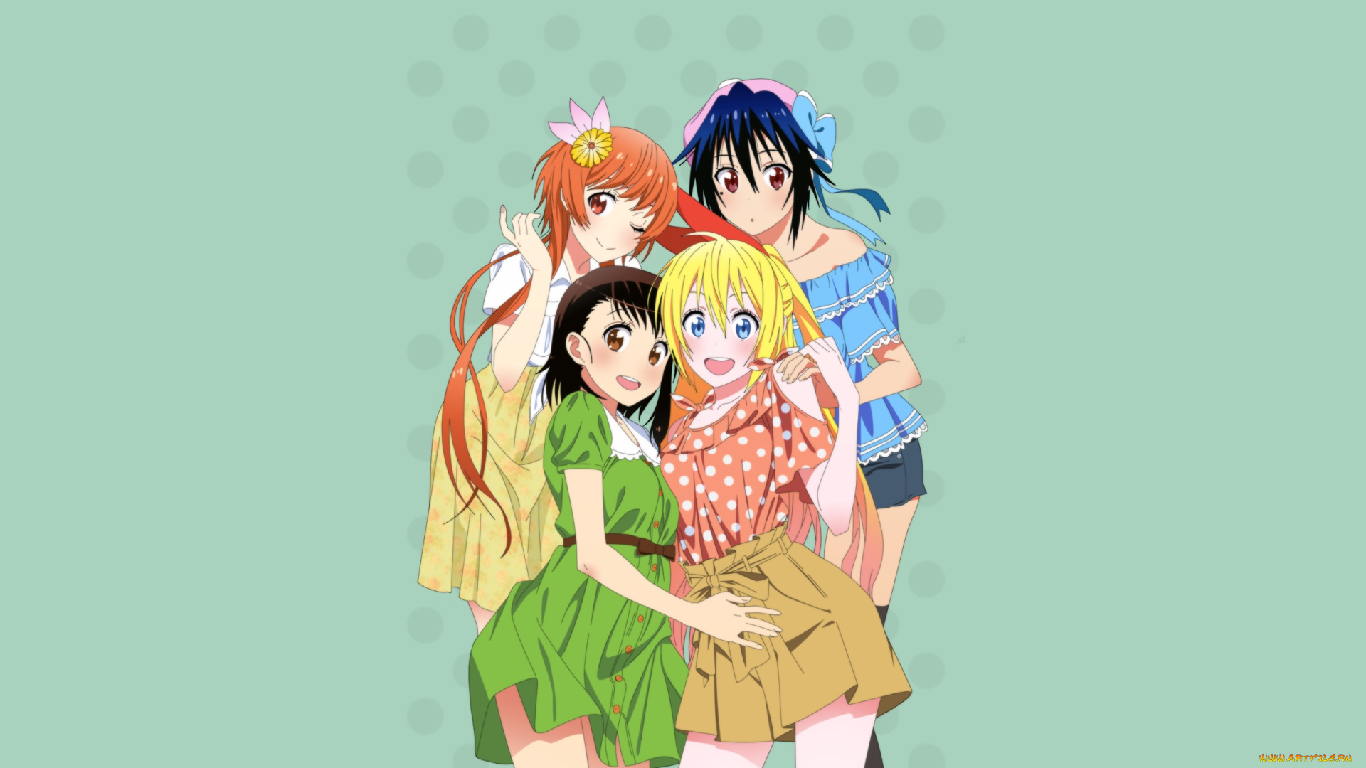 аниме, nisekoi, фон, взгляд, девушки