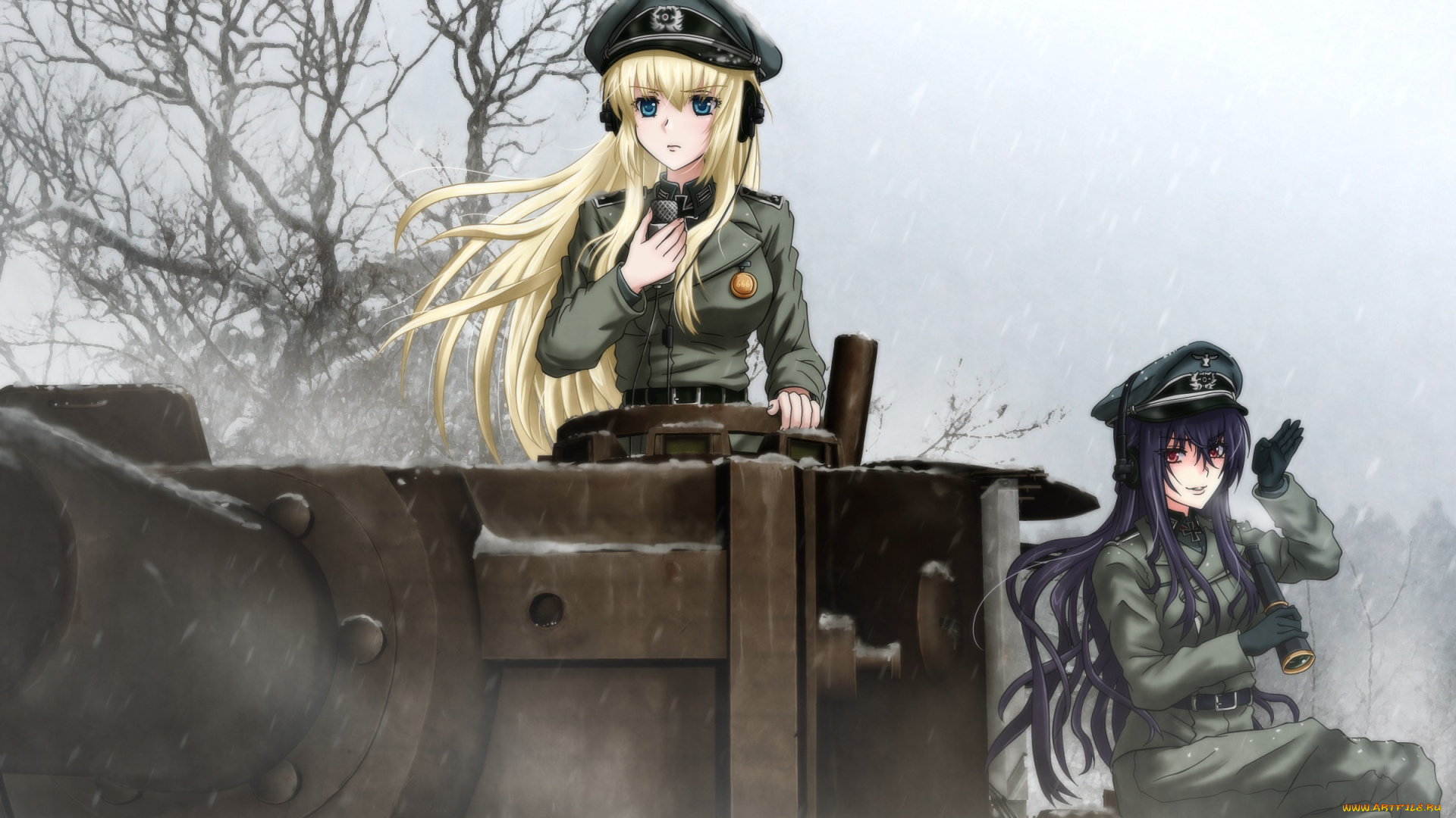 аниме, оружие, , техника, , технологии, девушки, взгляд, фон