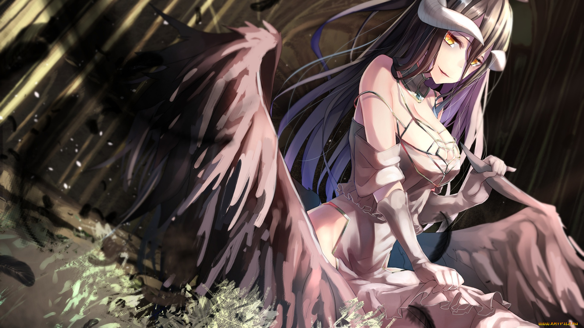 аниме, overlord, art, anime, девушка, крылья, albedo, рога