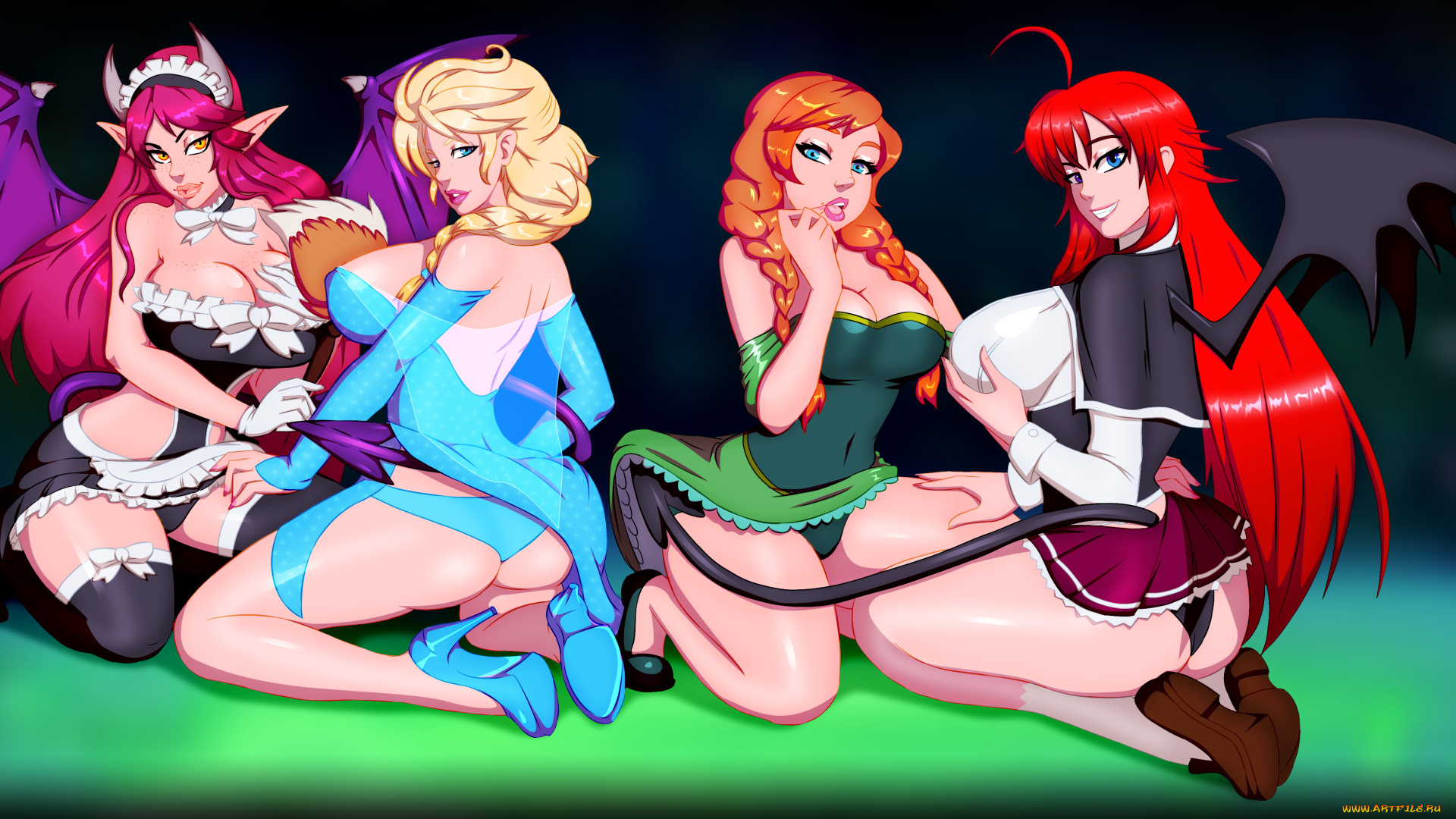 аниме, unknown, , другое, девушки, фон, взгляд, униформа