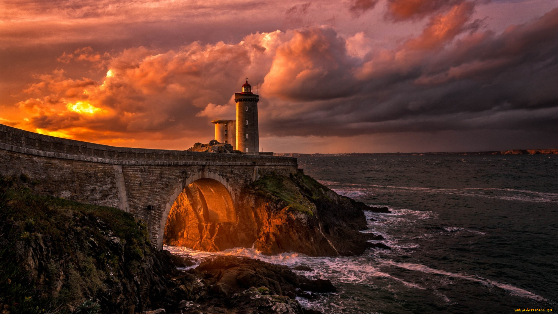 природа, маяки, маяк, море, мост, облака