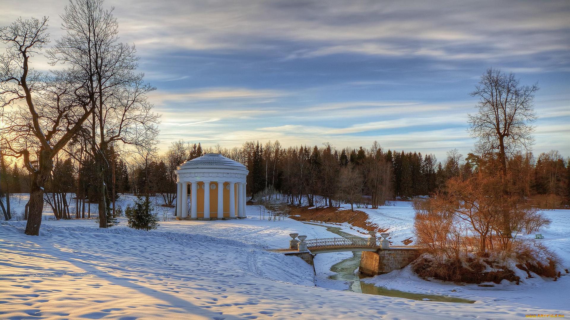 природа, парк, павловский, зима, россия, павловск