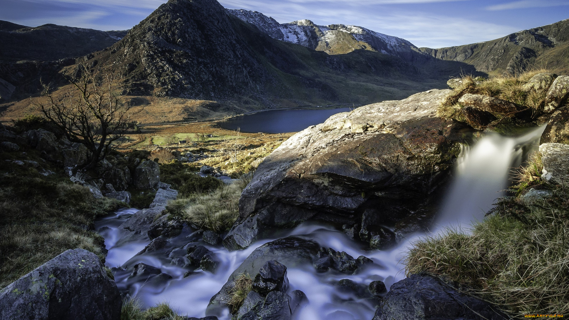 природа, водопады, водопад, горы, озеро