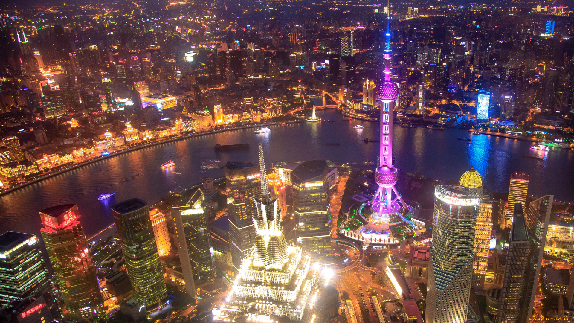 shanghai, by, night, города, сингапур, , сингапур, ночь, огни