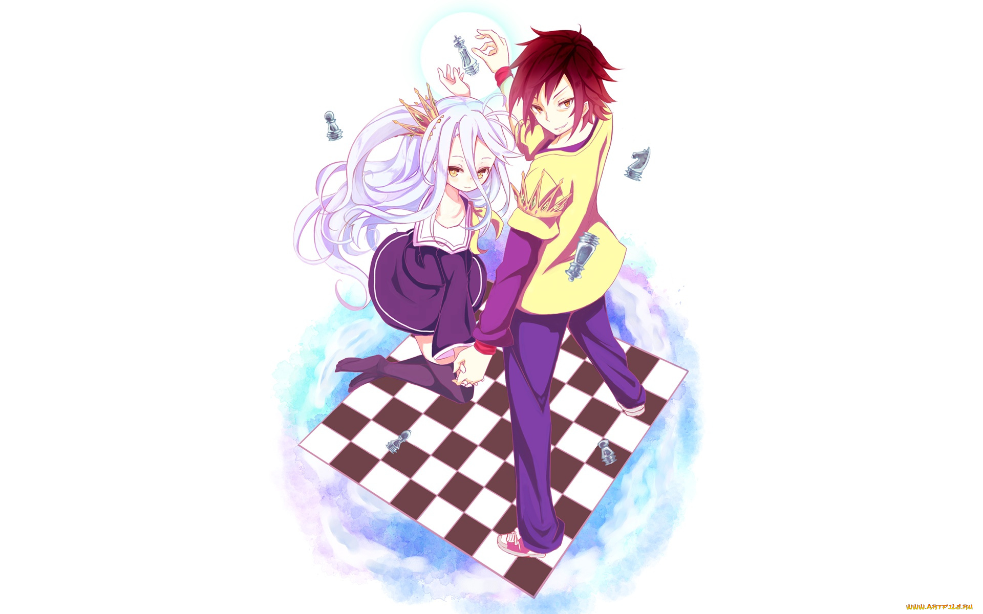 аниме, no, game, no, life, девушка, взгляд, фон