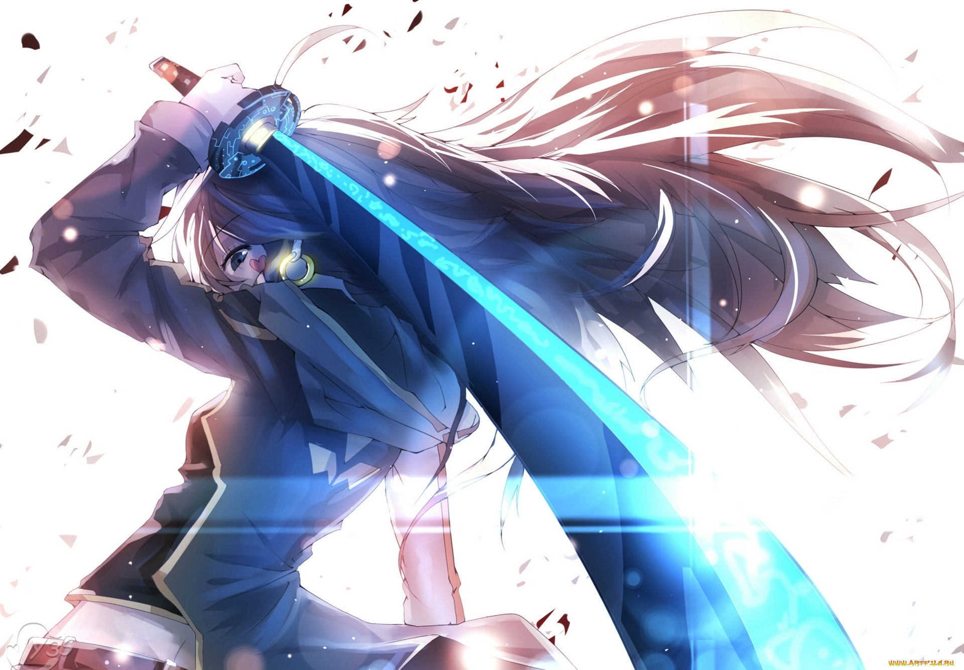 аниме, pixiv, fantasia, девушка, арт, катана, оружие, сердечко, pixiv, fantasia, bai, yemeng, tian, ling, qian, ye