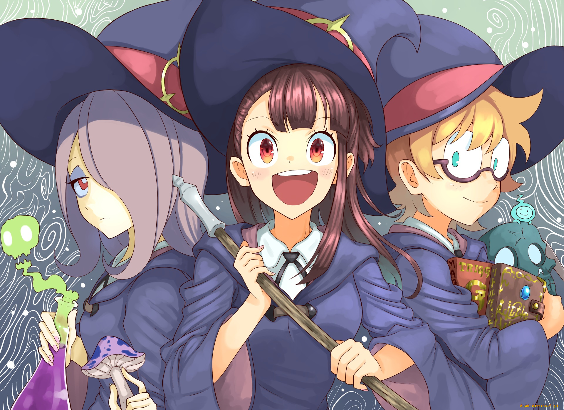 little, witch, academia, аниме, фон, взгляд, девушки