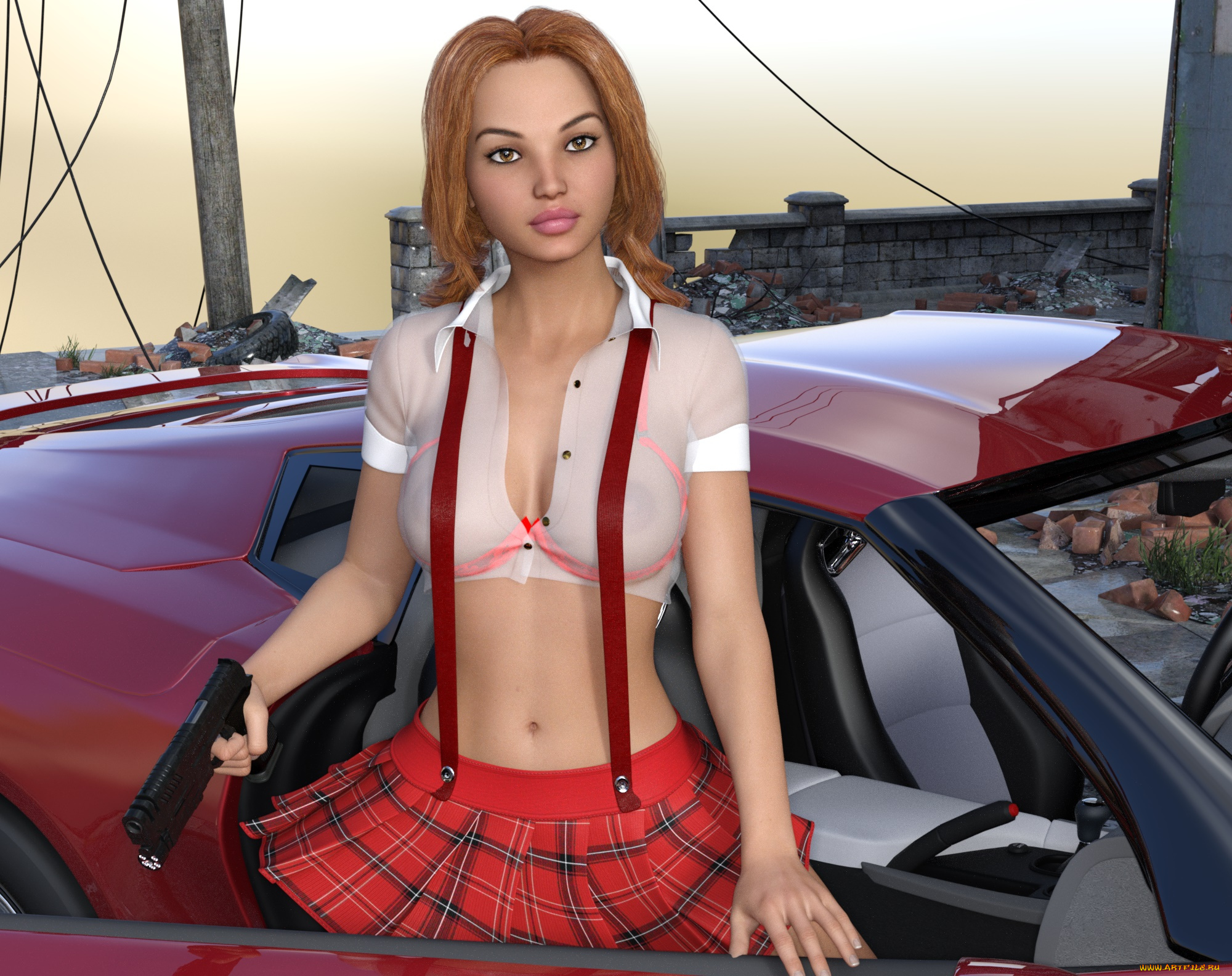 3д, графика, люди-авто, мото, , people-, car, , , moto, фон, девушка, взгляд