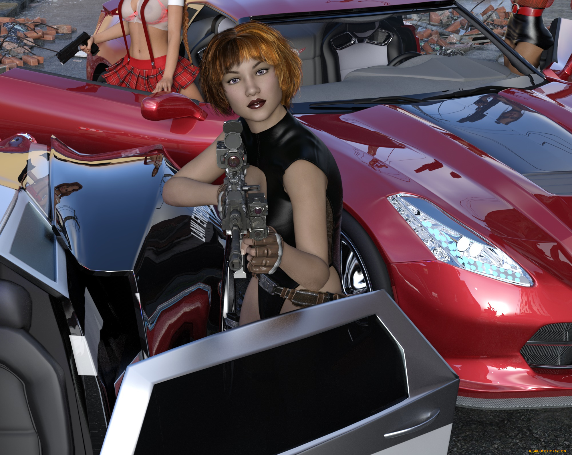 3д, графика, люди-авто, мото, , people-, car, , , moto, фон, взгляд, девушка