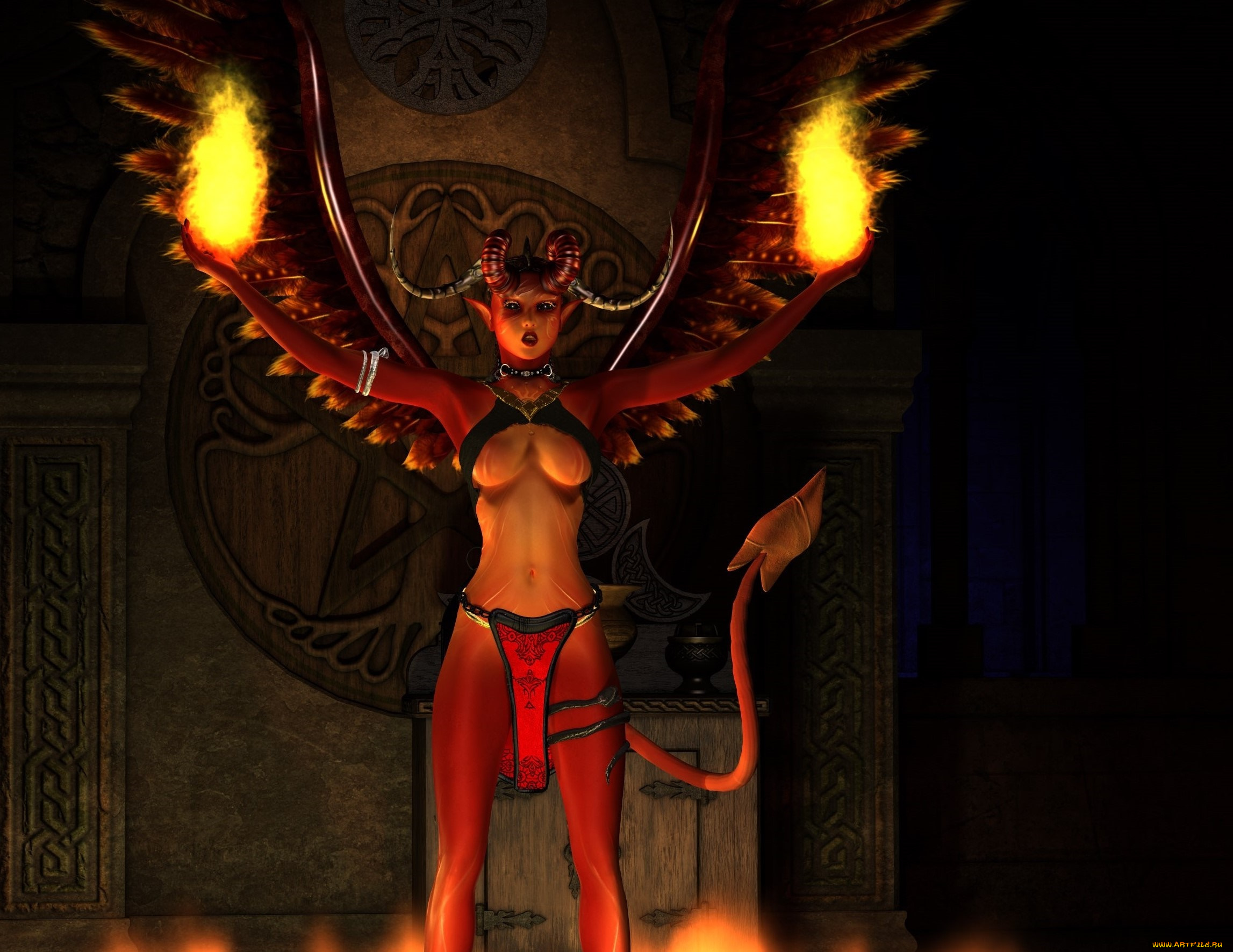 3д, графика, существа, , creatures, демон, фон, взгляд, девушка