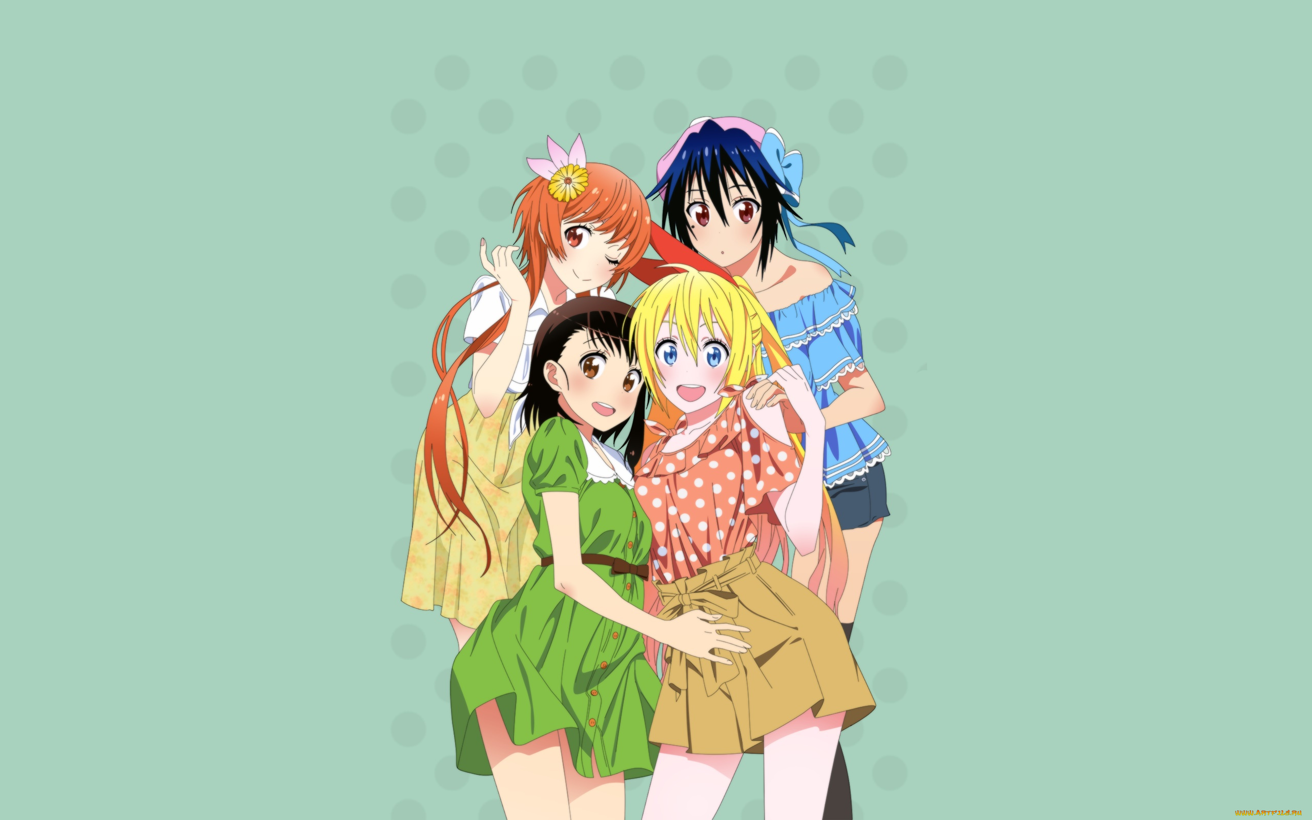 аниме, nisekoi, фон, взгляд, девушки