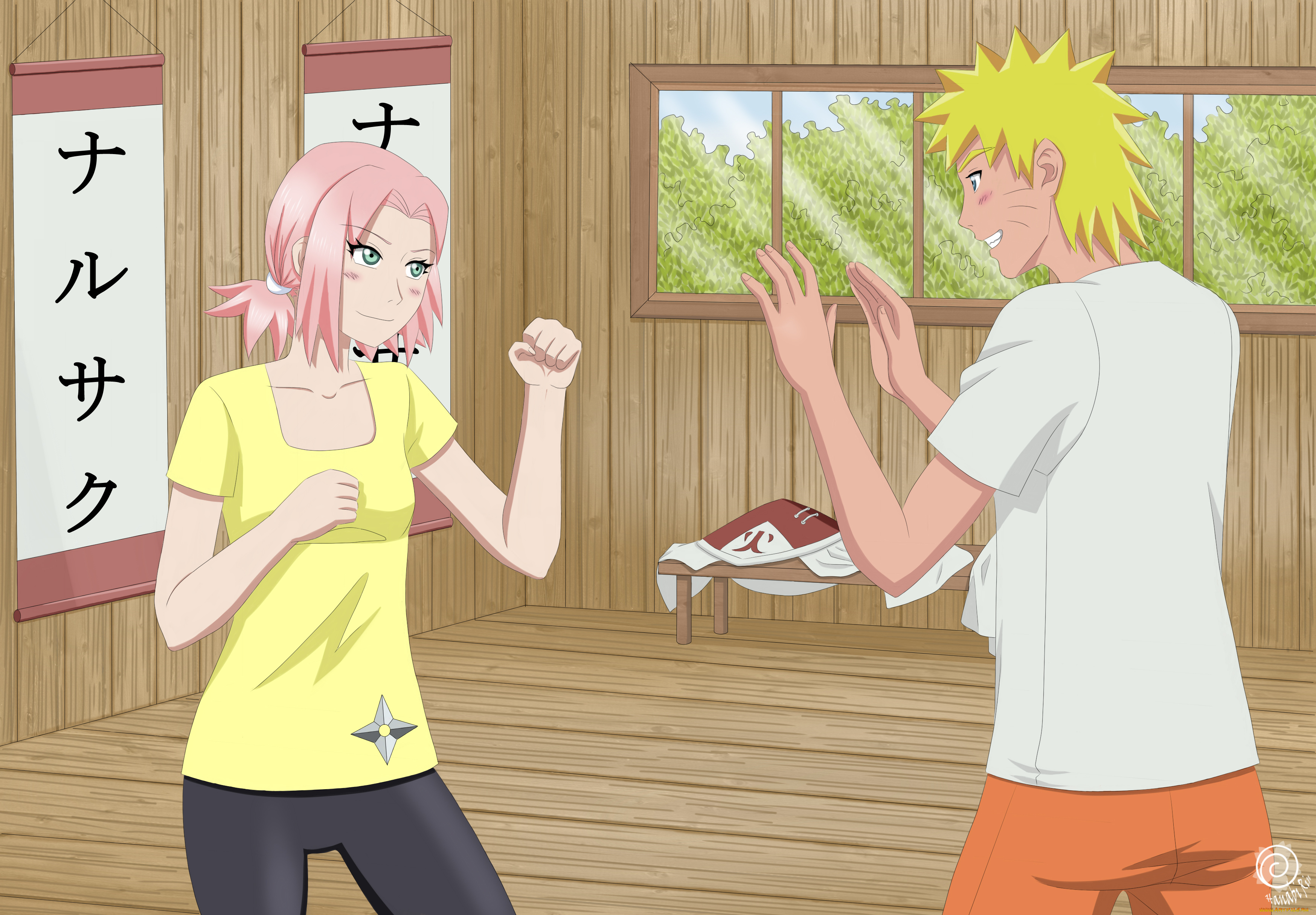 аниме, naruto, тренировка, наруто, сакура