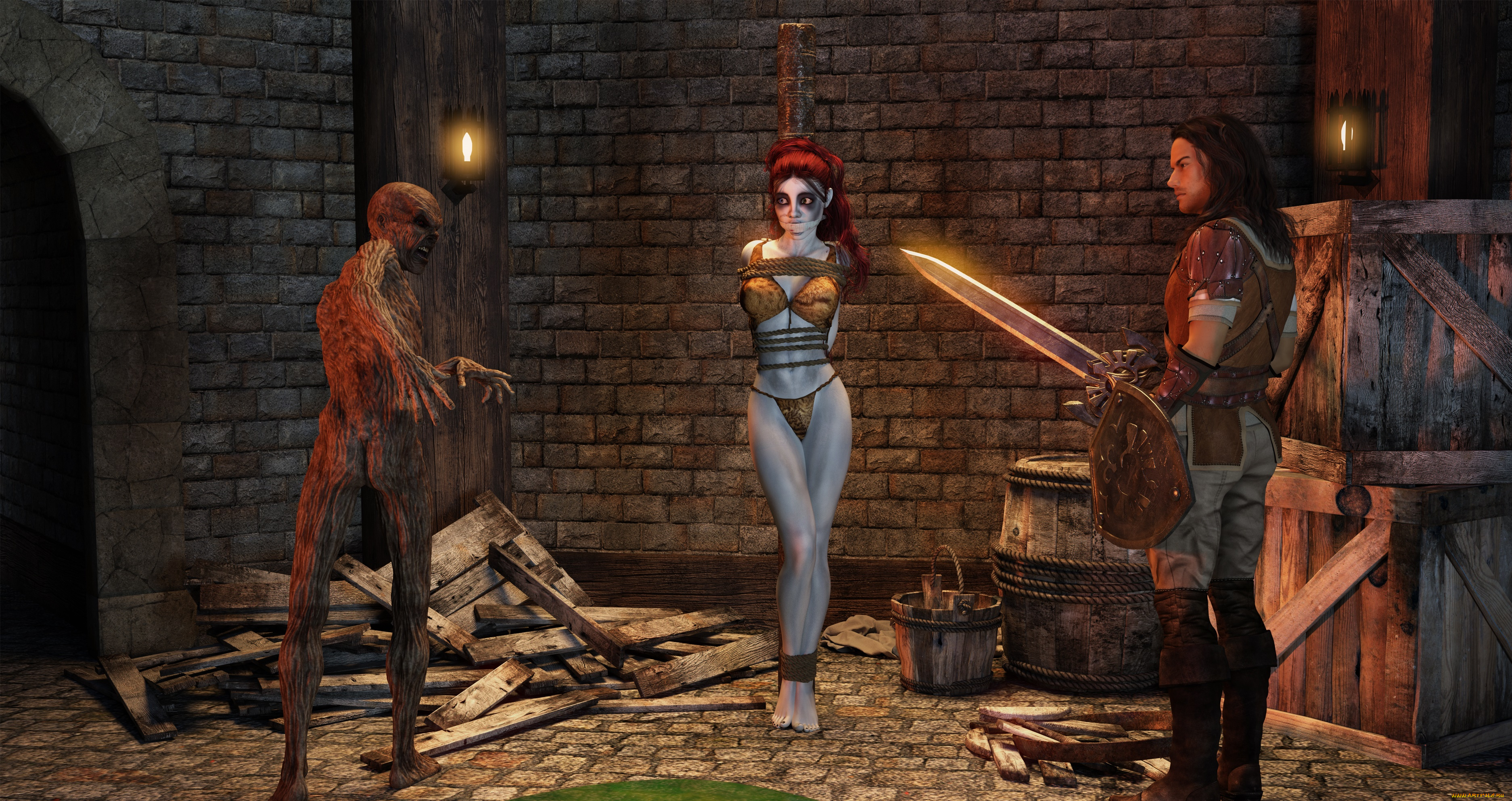 3д, графика, существа, , creatures, зомби, фон, взгляд, девушка