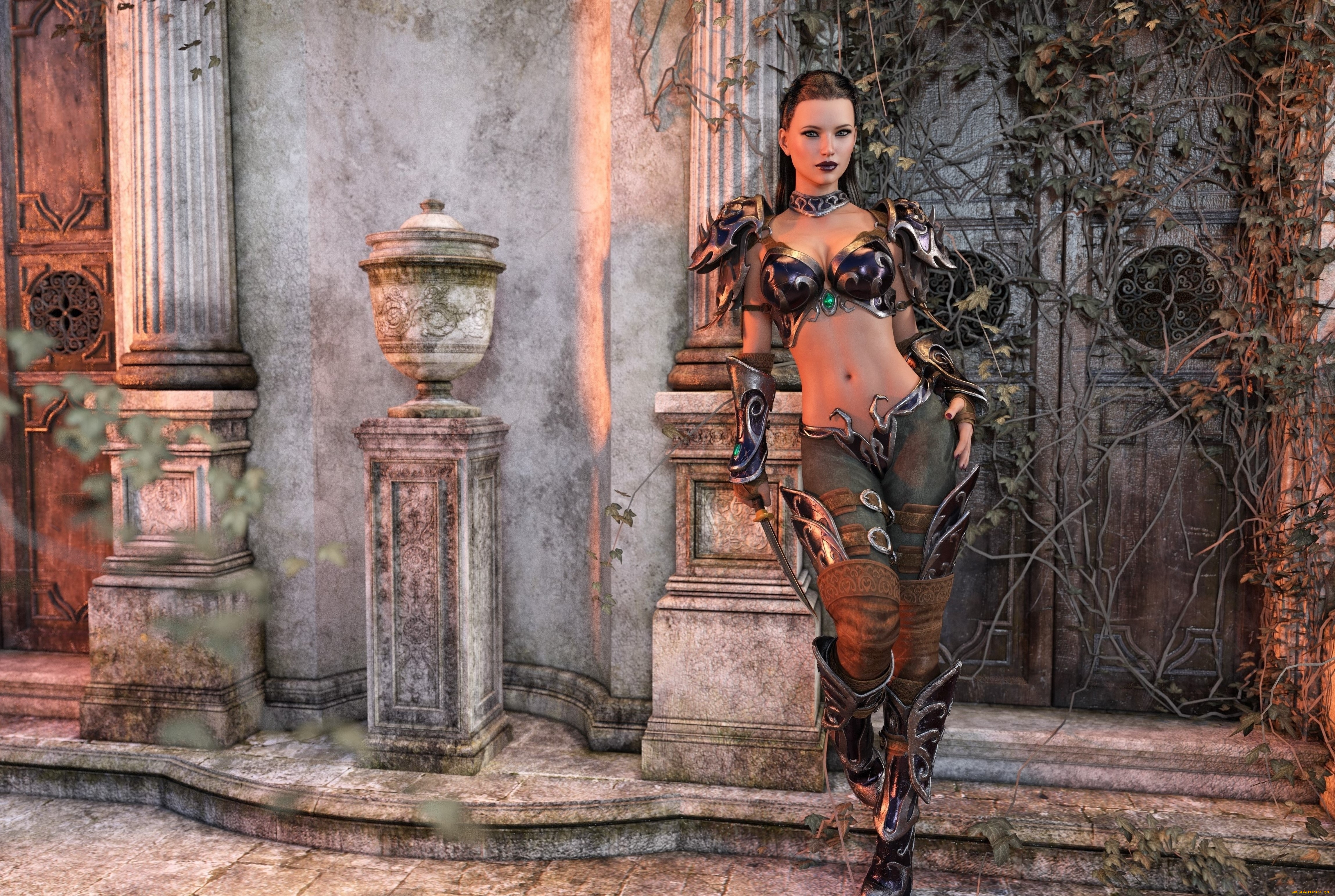 3д, графика, амазонки, , amazon, фон, взгляд, девушка