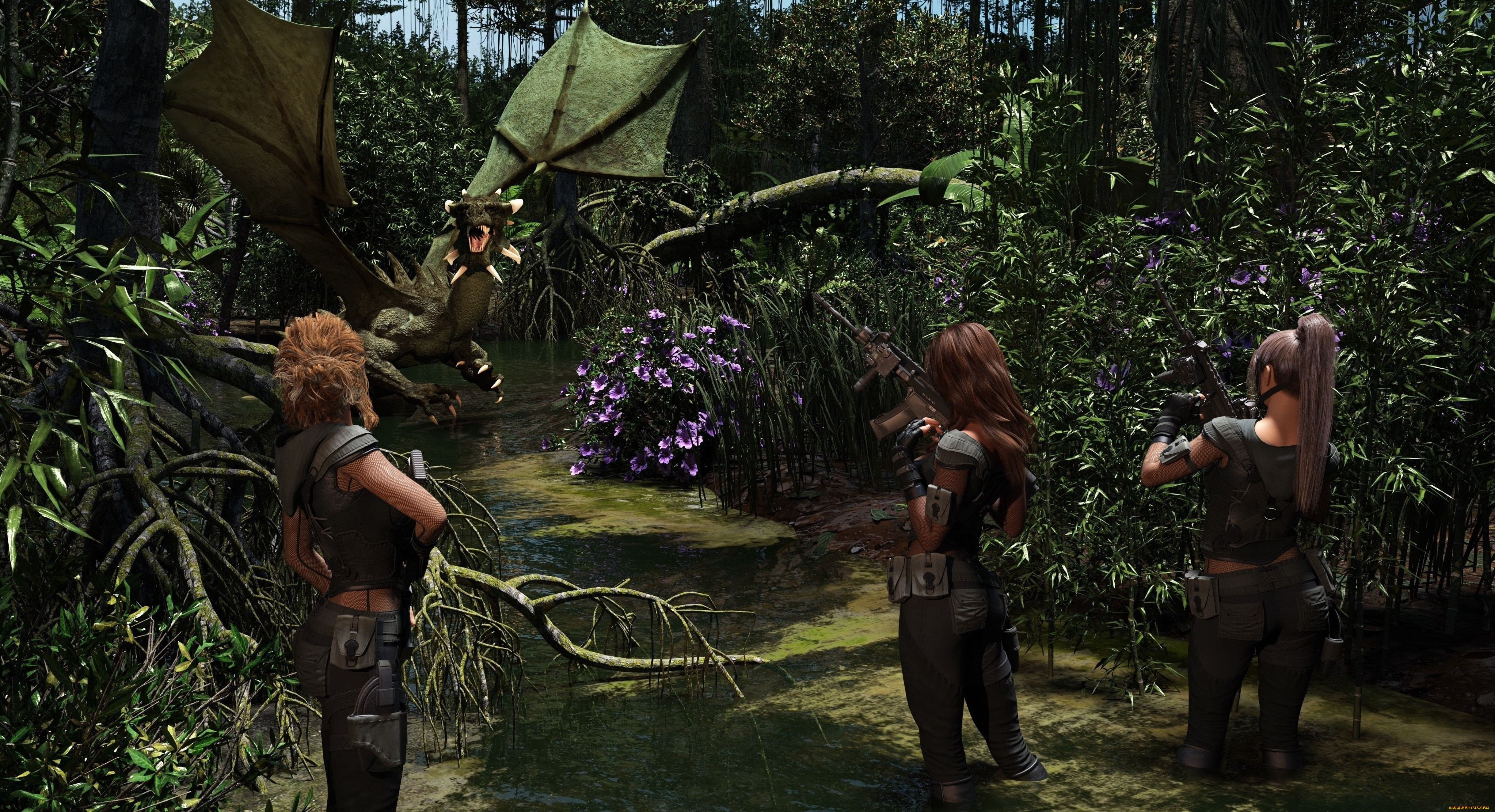 3д, графика, фантазия, , fantasy, фон, девушки, взгляд