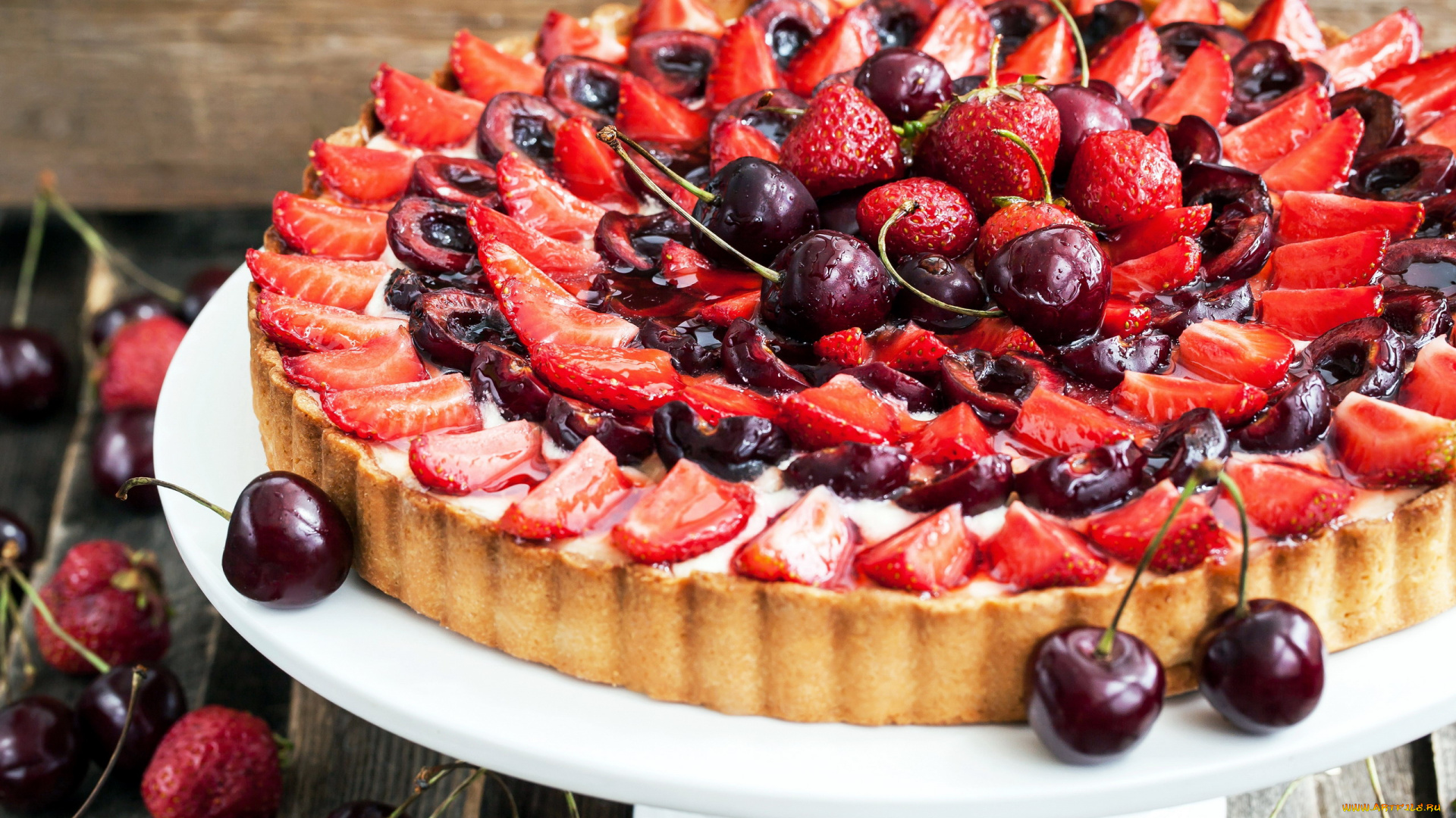 еда, пироги, вишня, ягодный, пирог, клубника