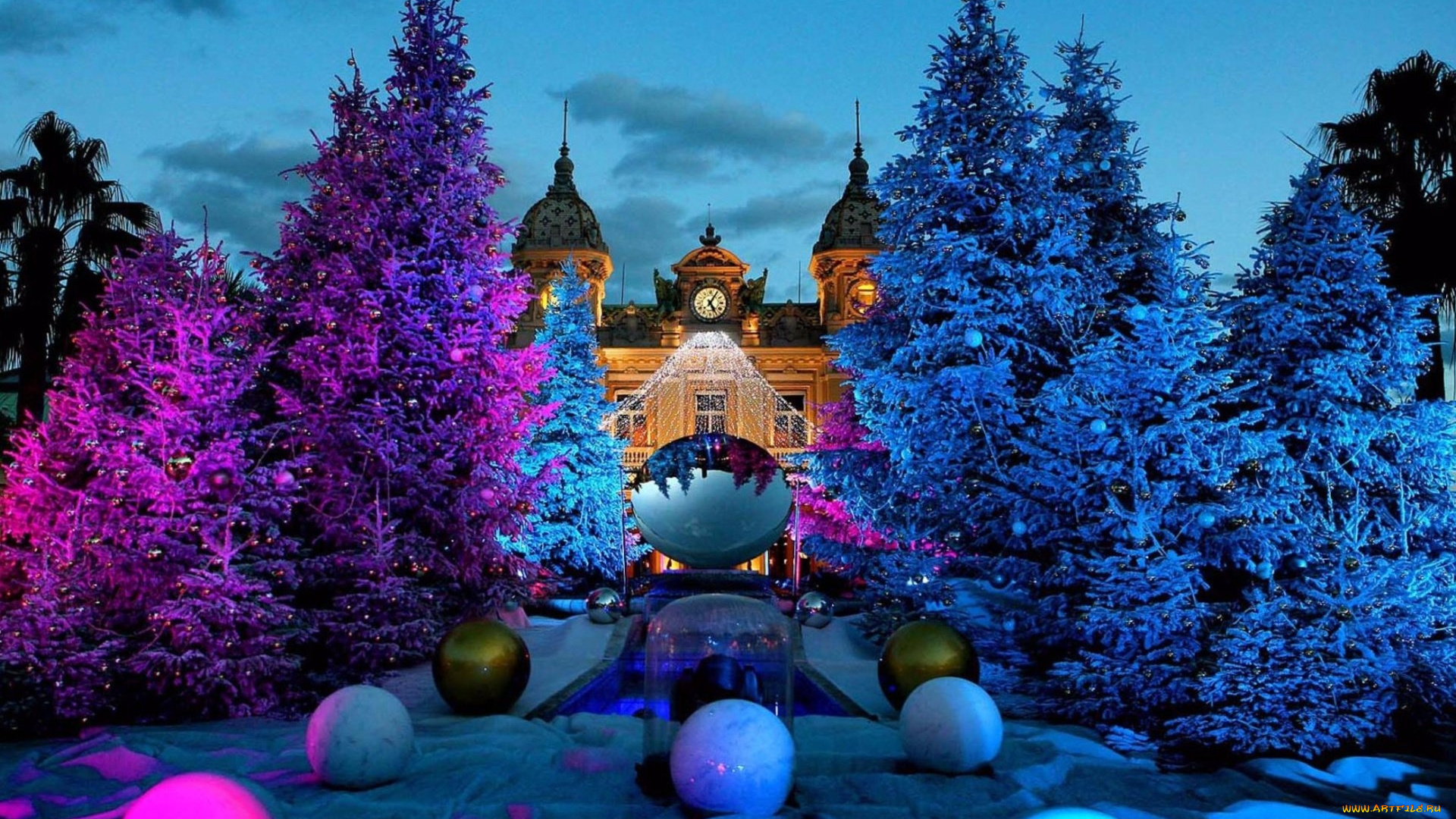 города, монте-карло, , монако, праздник, елки, казино