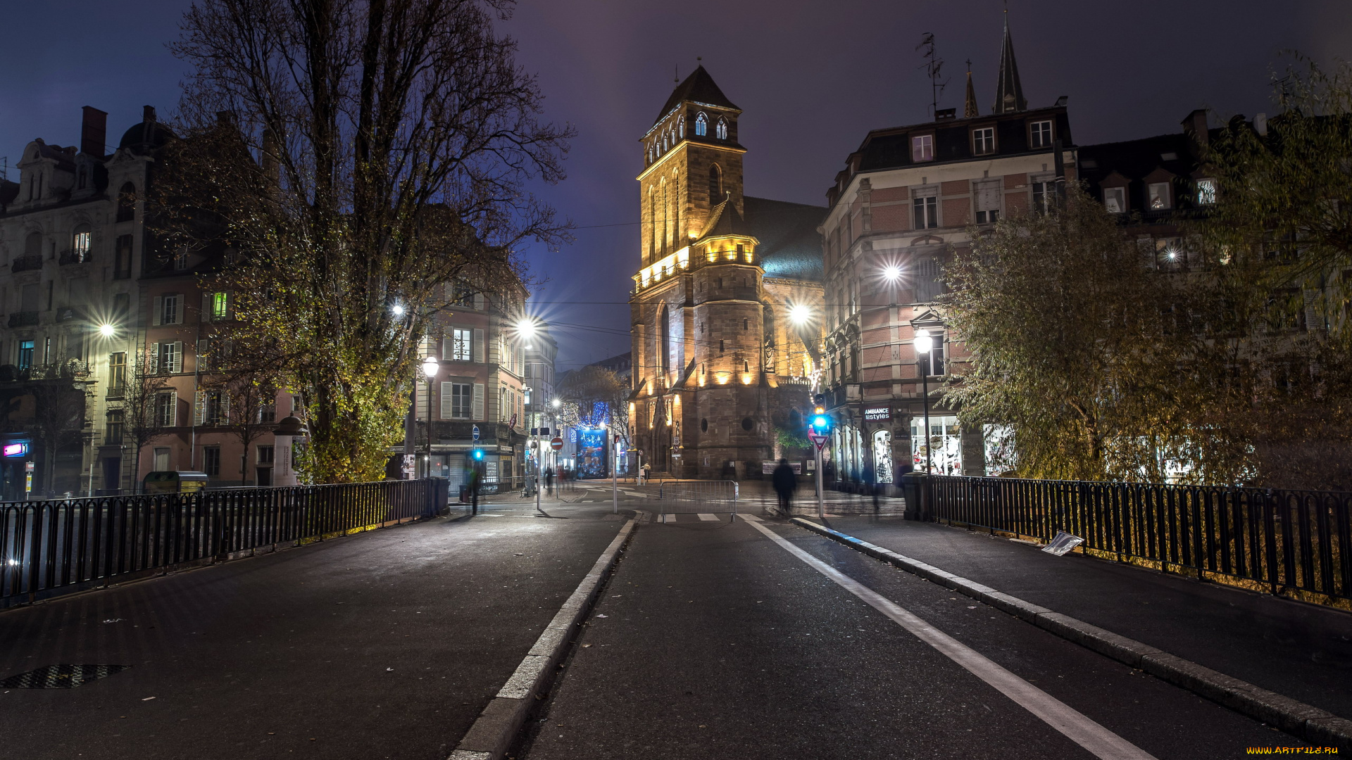 города, страсбург, , франция, огни, улица, вечер