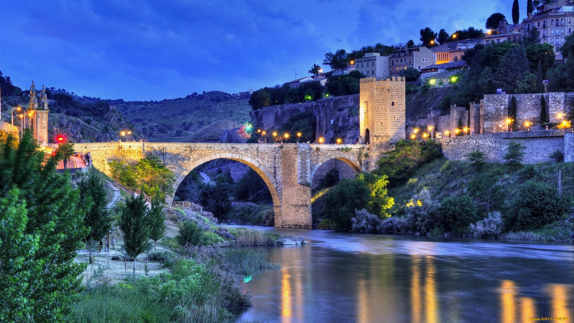 города, толедо, , испания, мост, река