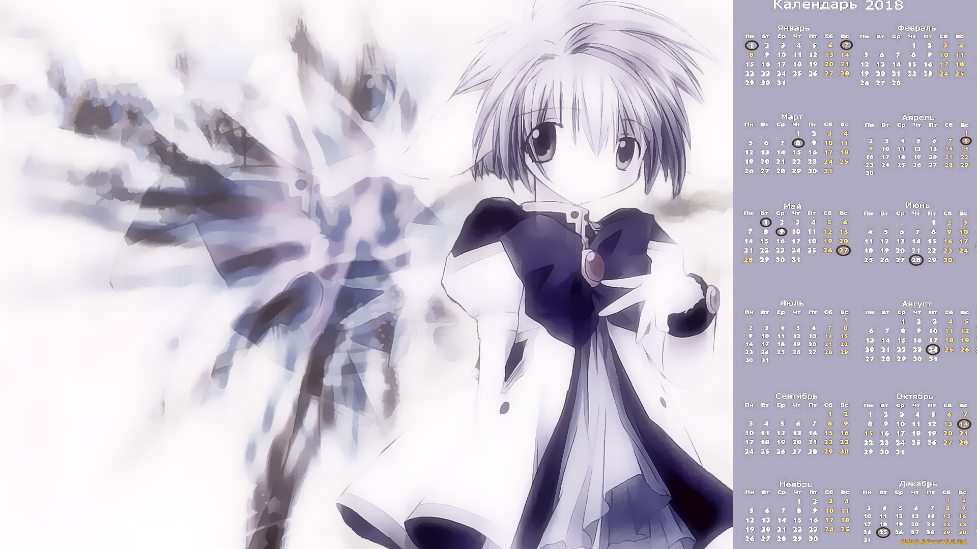 календари, аниме, девочка, взгляд