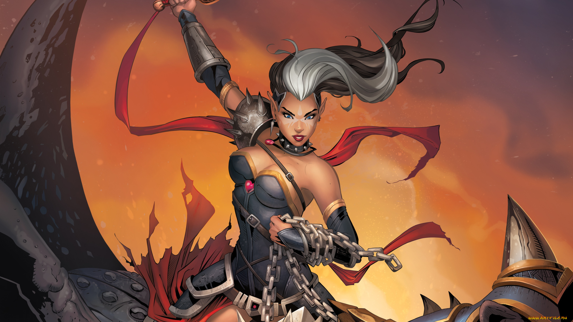 рисованное, комиксы, грудь, цепь, уши, фантастика, эльф, adalia, кинжал, девушка