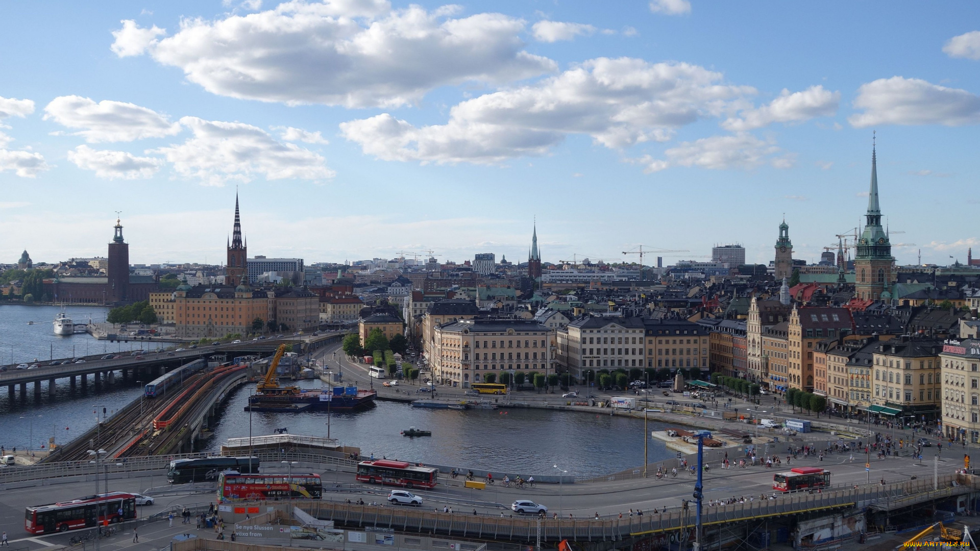 стокгольм, швеция, города, стокгольм, , городской, пейзаж, старый, город, панорама