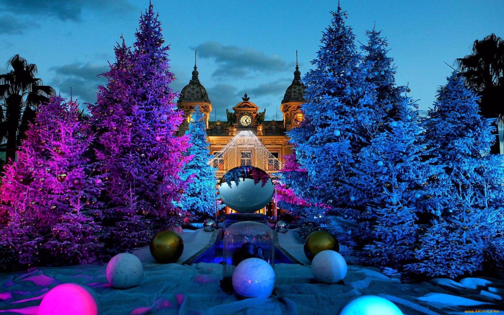 города, монте-карло, , монако, праздник, елки, казино