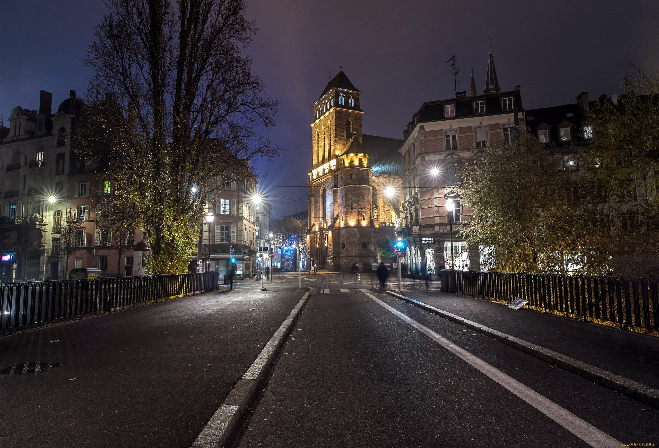 города, страсбург, , франция, огни, улица, вечер
